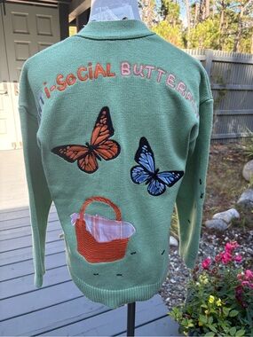 LYREBIRD Picnic Friends Sleep Cardigan Embroidered Butterfly Crewneck Sweater